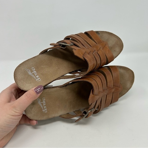 Dansko Dina Brown Woven Leather Strappy Slip On Heeled Sandals Size 39 - Picture 10 of 12
